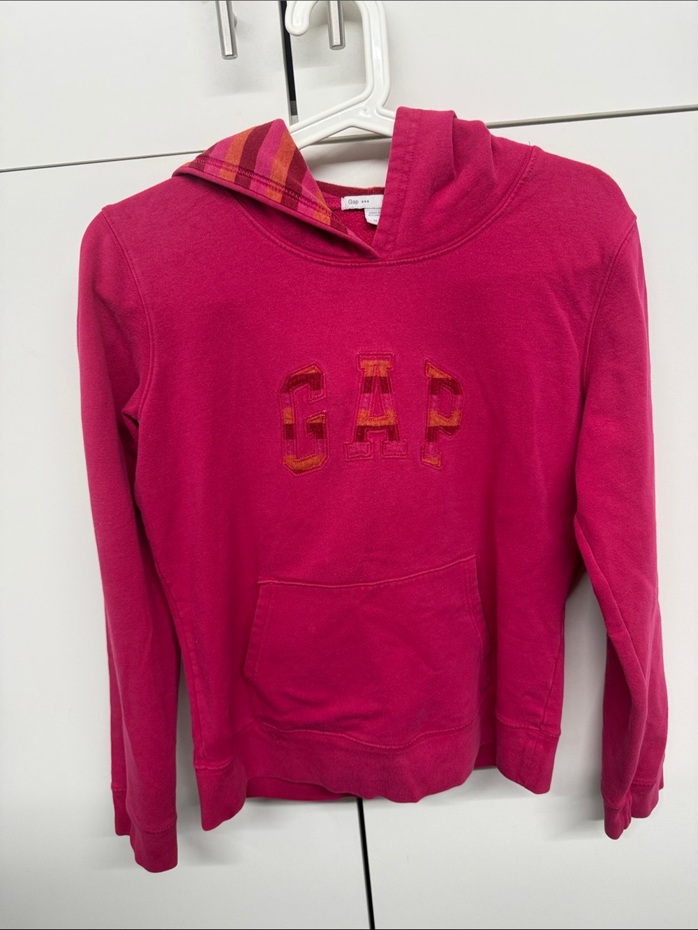 GAP Girls Bright Pink Hooded Sweatshirt with Striped Hood Lining